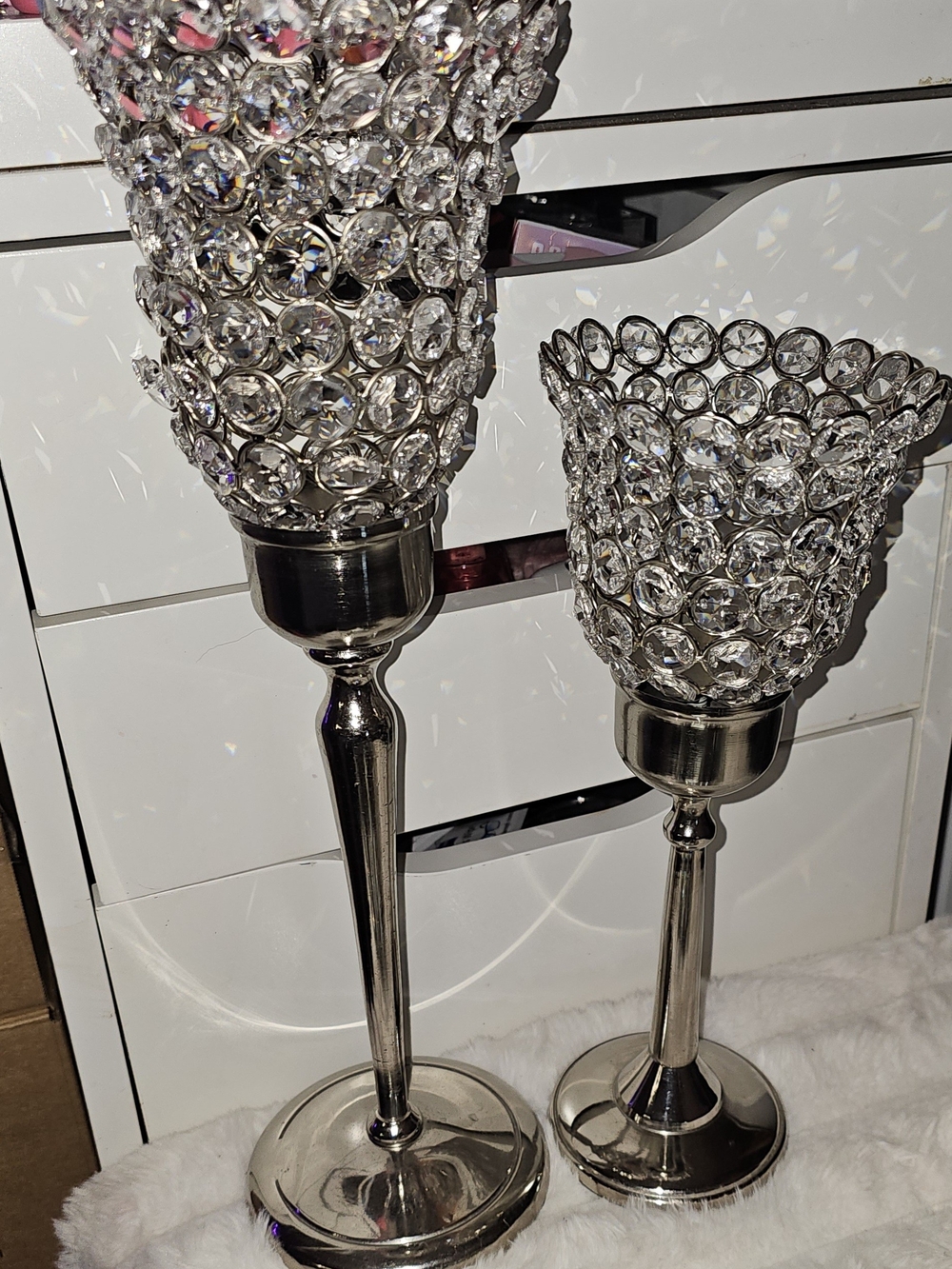 Silver Crystal Accent Sconces And Tray. Tray w/ Hello Gorgeous/ 3 Pcs - Picture 6 of 9